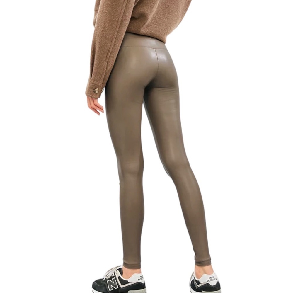 Aritzia Faux Leather Leggings in Olive Brown